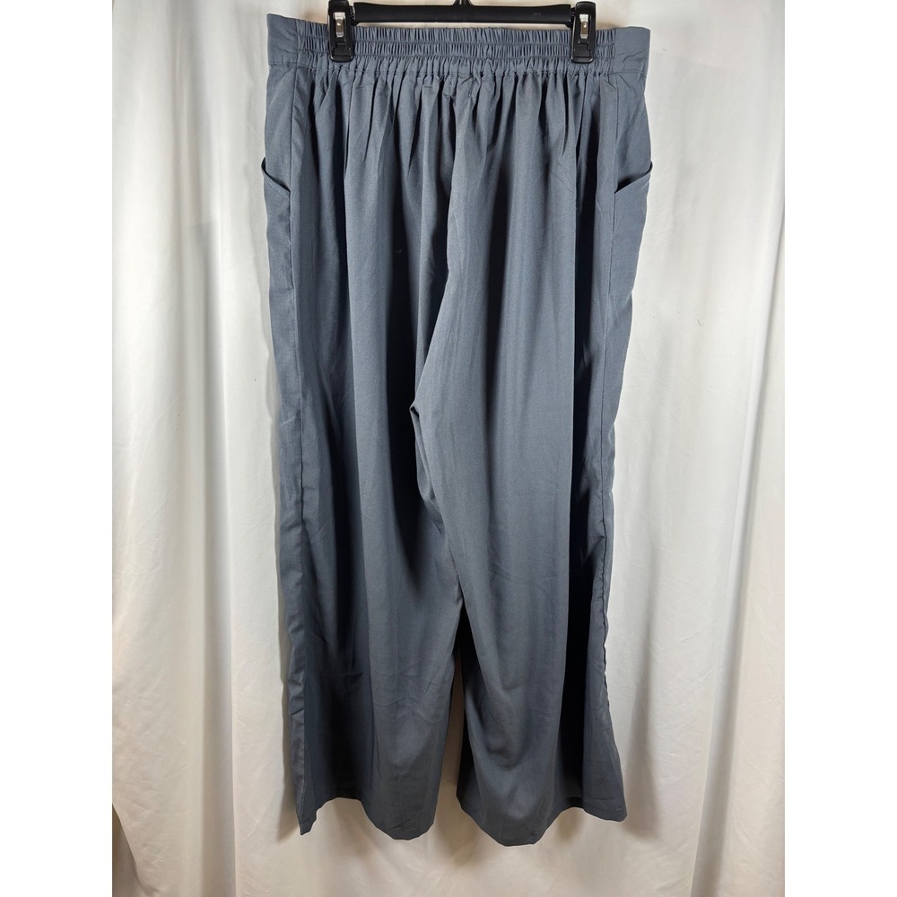 REBORN Womens 3X Gray Wide Leg Cotton Pants Elastic Waist High Rise Trousers